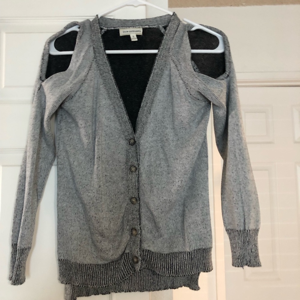 Peak-a-boo shoulder button sweater